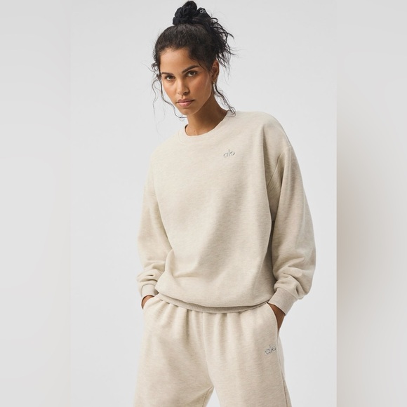 SUPER RARE!🦄 NWT ALO Yoga Accolade Crew Neck Sweatshirt L Oatmeal Heather - Picture 1 of 11